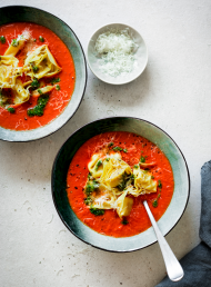 Tomato Soup with Cheese Ravioli
