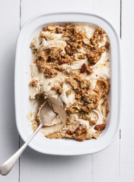 Vanilla and Cinnamon Frozen Banana Yoghurt with Sticky Date, Sesame and Ginger Caramel