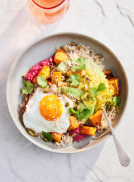 Vege and Rice Bowl with Beetroot Hummus and Lots of Seeds