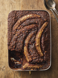 Salted Peanut, Dark Chocolate and Banana Self-saucing Pudding