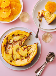 White Chocolate and Caramel Cheesecake with Brandy Oranges