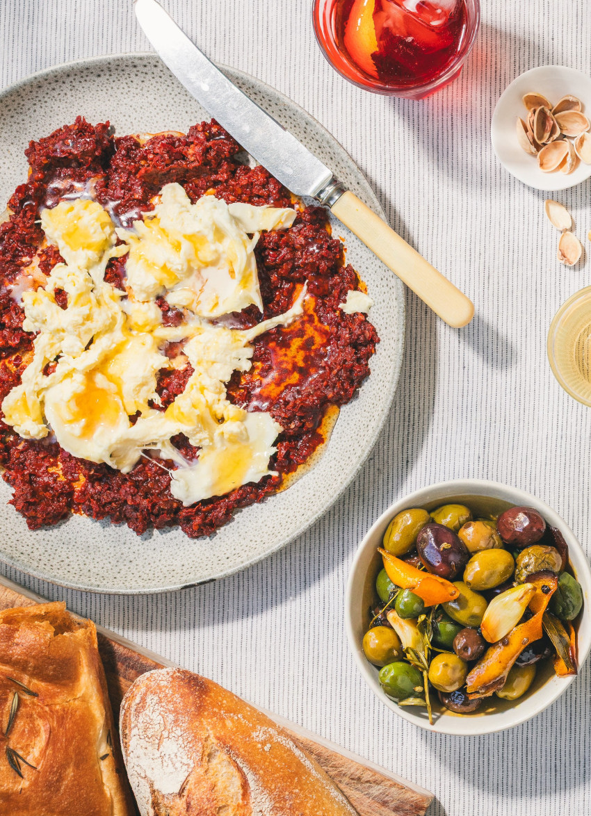 Crostini with ‘Nduja, Burrata and Honey