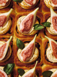 Fig and Dark Chocolate Hot Cross Bun Scrolls with Almond Praline Icing 