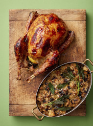 The Golden Bird With a Herby Leek, Prune and Sausage Tray Stuffing 