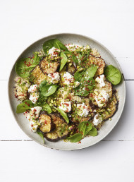 Eggplant, Spinach and Couscous Salad with Lemony Yoghurt Dressing