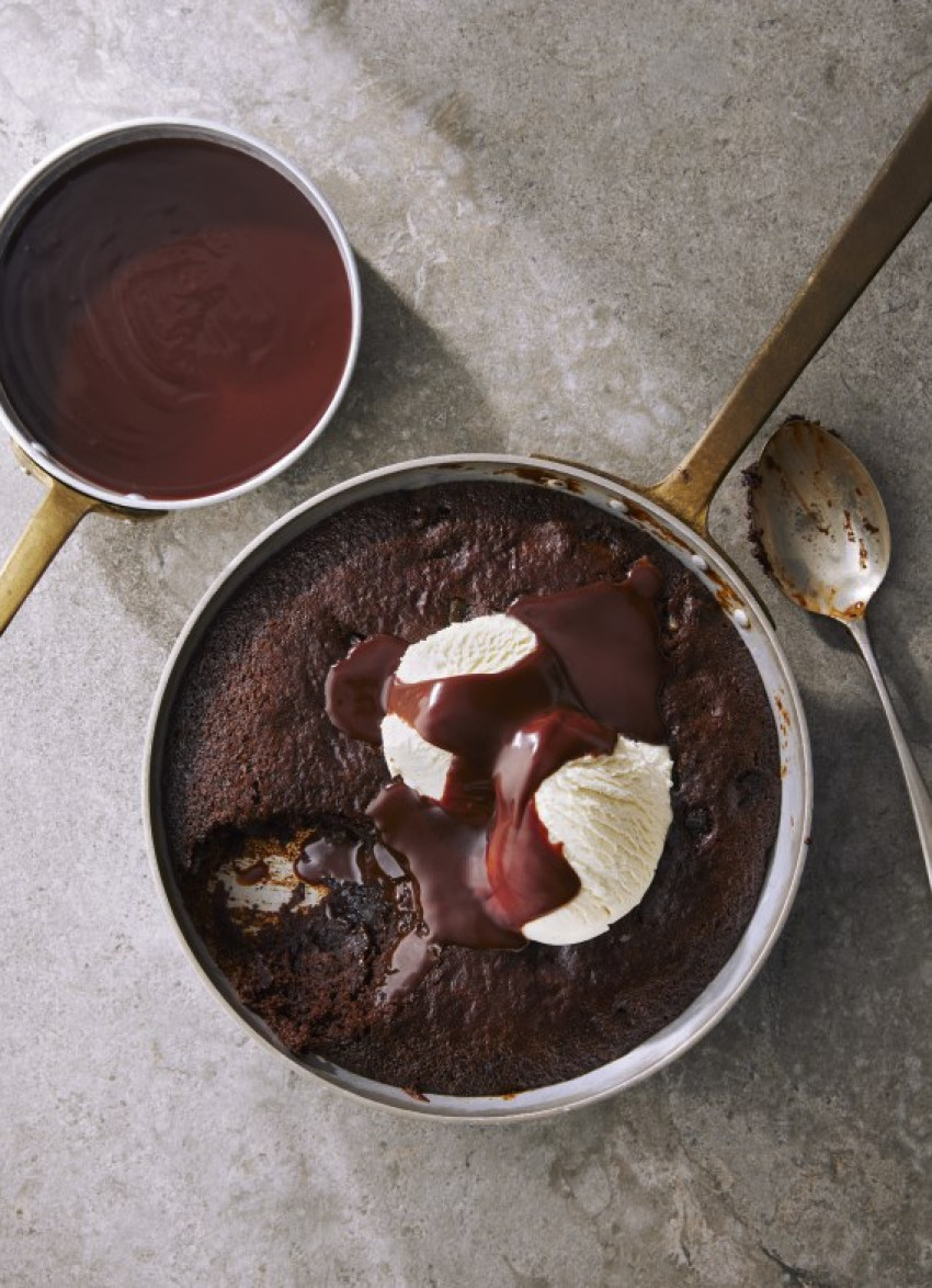 Chocolate Gingerbread Pudding with Chocolate Salted Caramel Sauce