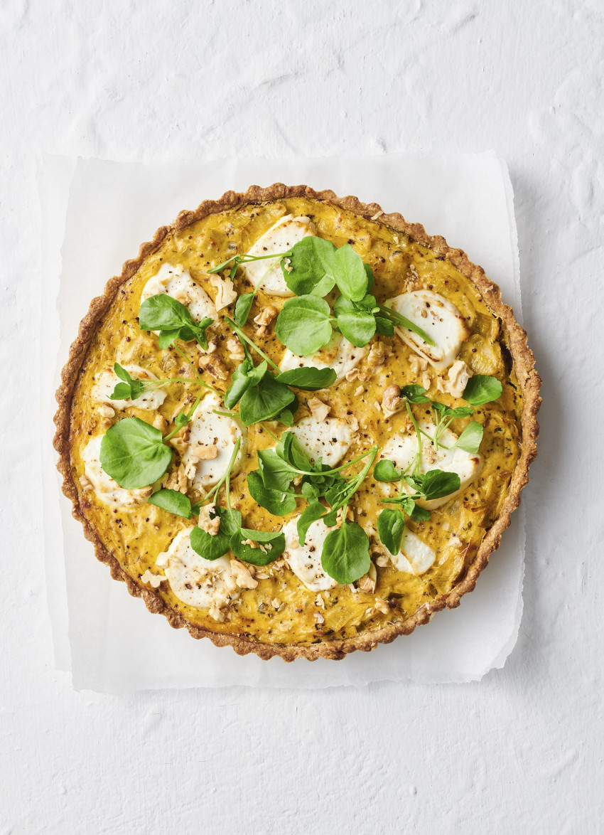Leek and Goat's Cheese Tart with Walnut Pastry