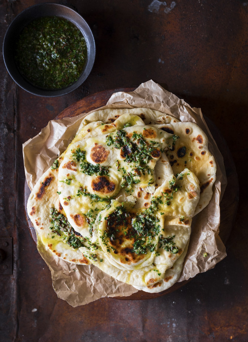Naan Bread with Garlic, Coriander and Cumin Butter 