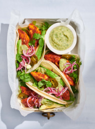 Fish Tacos with Tomatillo and Avocado Sauce