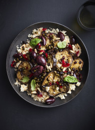 Kate's Roasted Eggplant with Agrodolce, Cracked Wheat and Feta