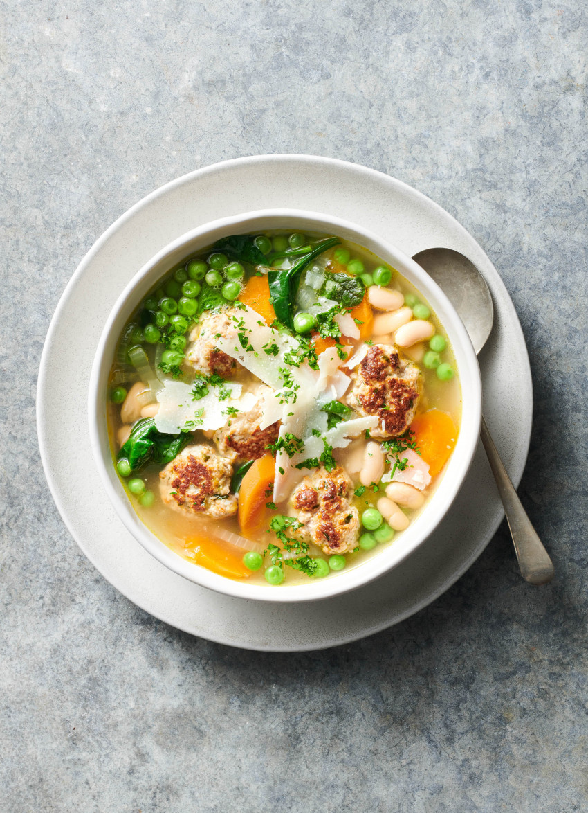 Pork Meatball, White Bean and Greens Soup