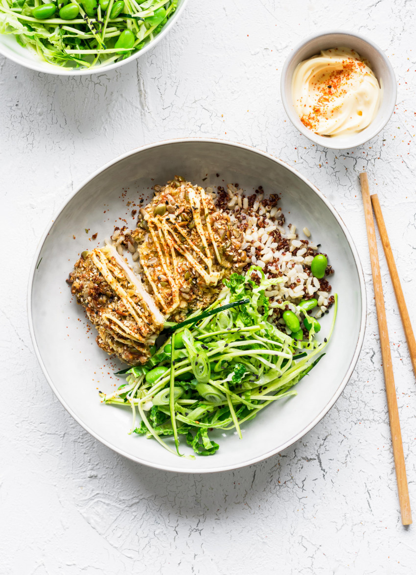 Seeded Crunchy Chicken with Japanese Slaw