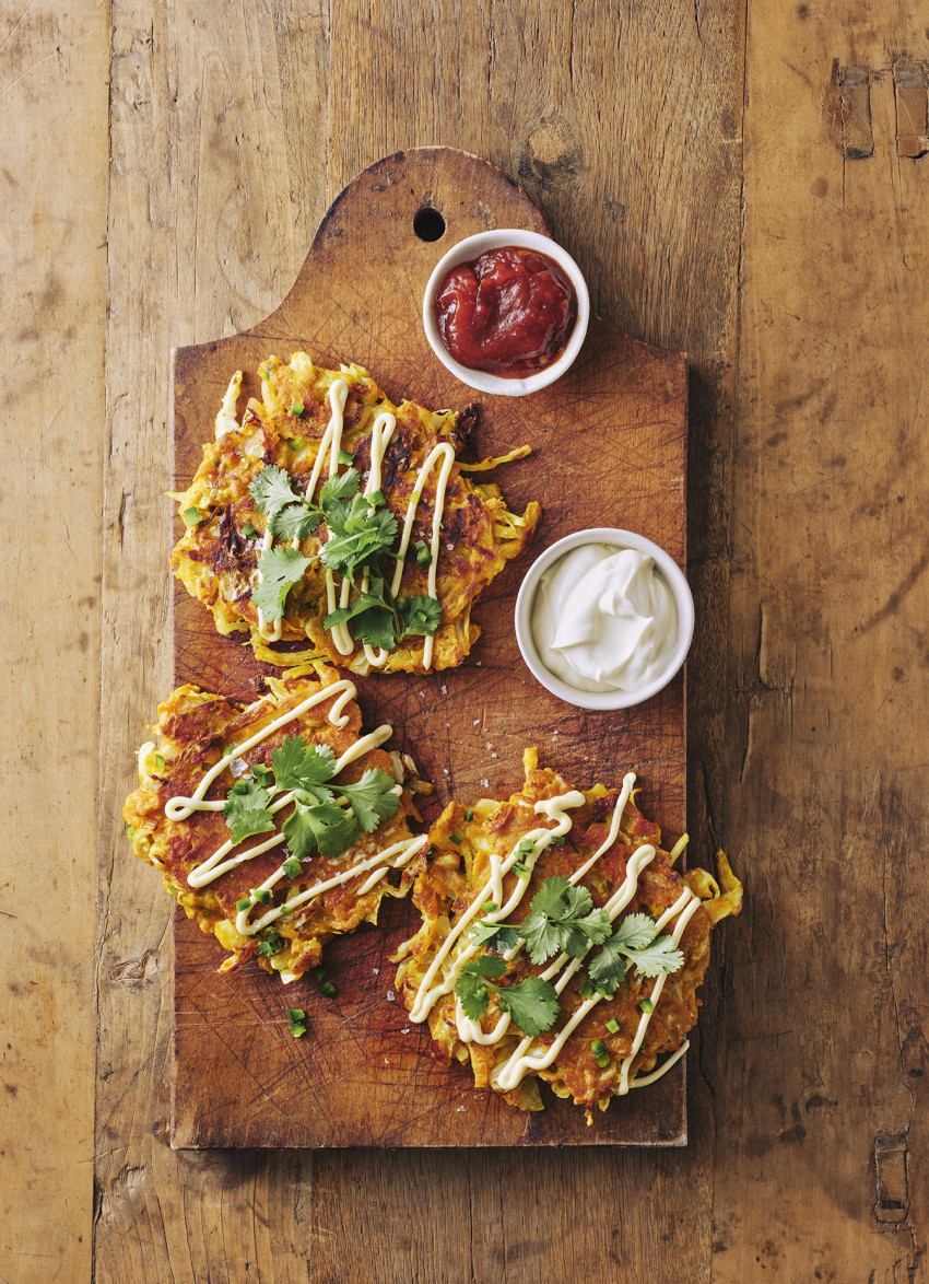 Indian-spiced Cabbage and Kūmara Fritters 