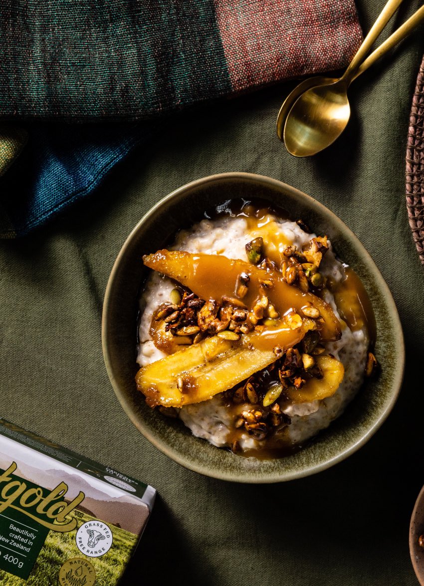 Slow-cooked Porridge with Salted Caramel and Banana