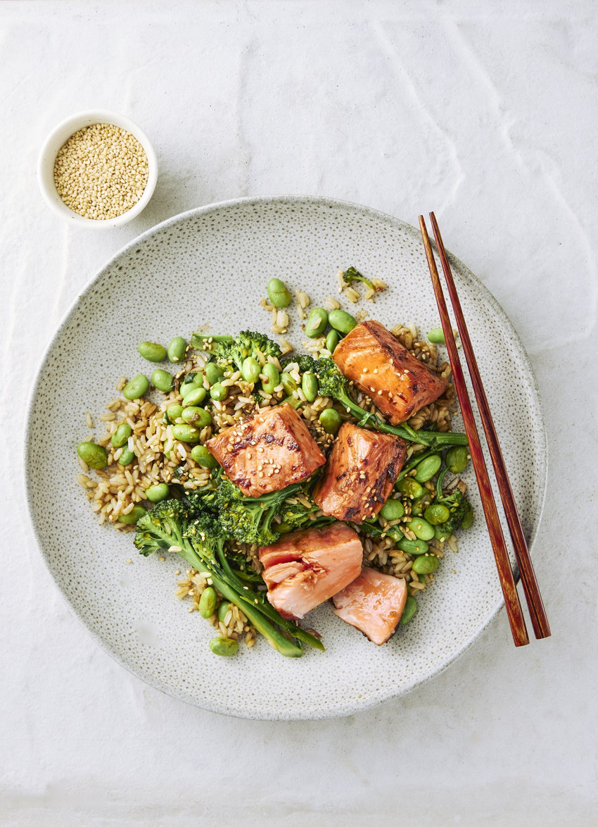 Tamari-glazed Salmon on Brown Rice