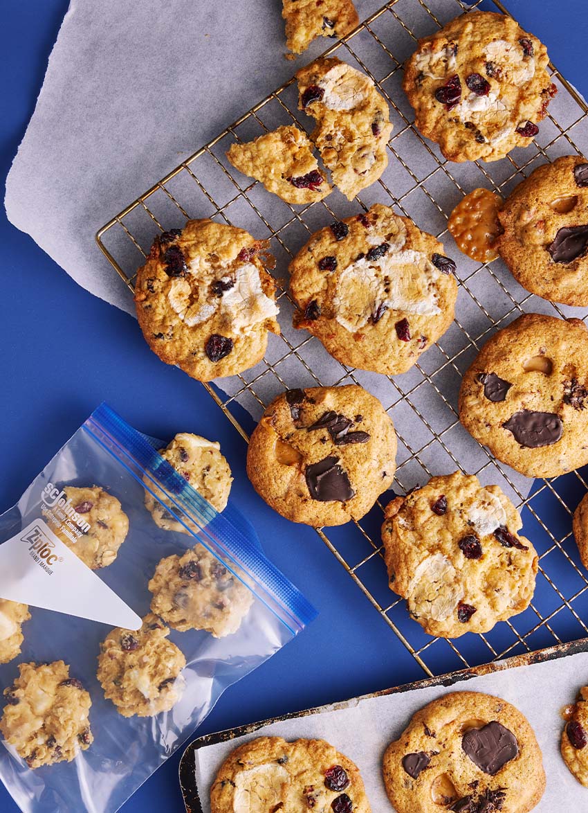 Cranberry, Oat and Marshmallow + Roasted Almond, Dark Chocolate and Toffee Cookies