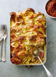 Three-cheese Caramelised Onion and Bacon Bread Pudding