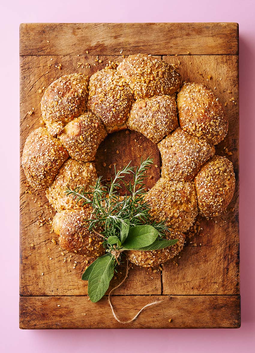 Walnut, Herb and Parmesan Brioche Wreath Pull-Aparts