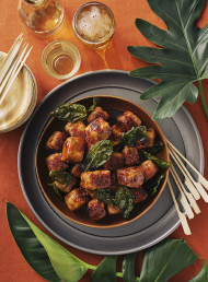 Crispy Fried Peppery Tofu with Sticky Tamarind Sauce and Fried Basil