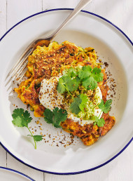 Carrot, Zucchini and Corn Fritters with Avocado, Yoghurt and Dukkah