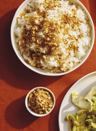 Ginger Sticky Rice with Crispy Coconut and Sesame Crumble