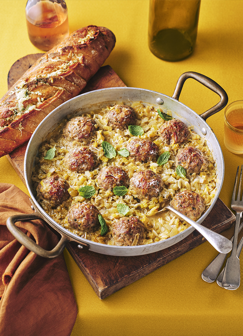 Baked Lamb Meatballs with Lemon Orzo