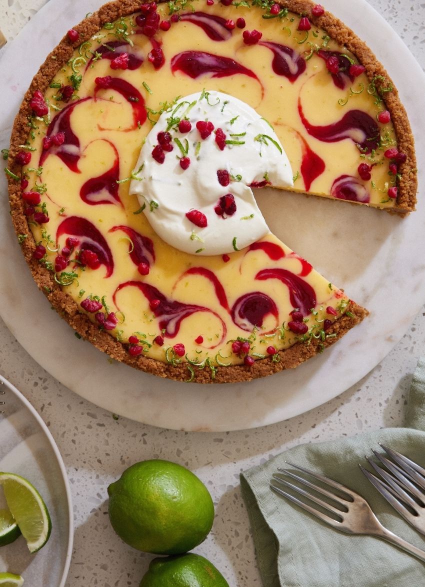 Raspberry Key Lime Pie with Tequila Cream