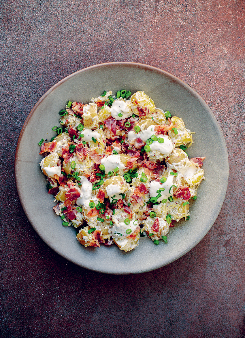 Warm Potato Salad with Double Cheese and Bacon