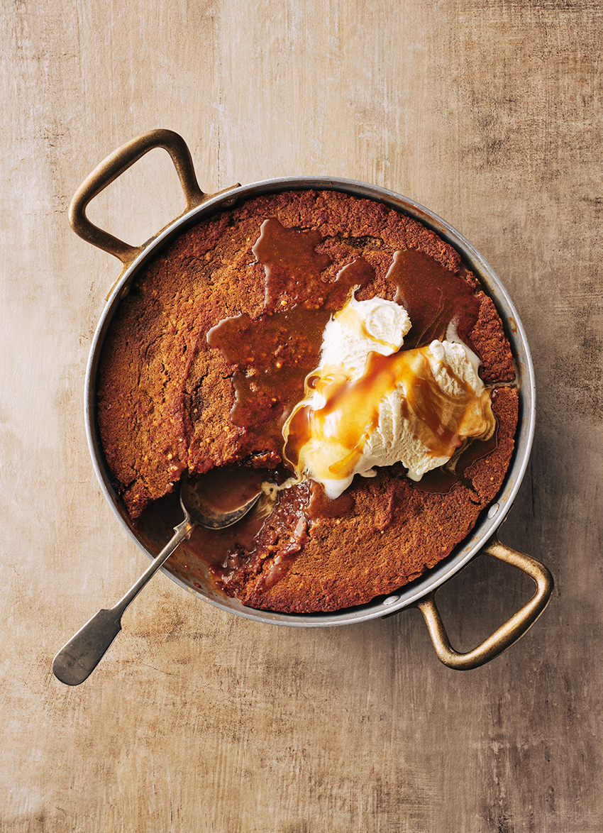 Self-Saucing Ginger, Date and Walnut Pudding