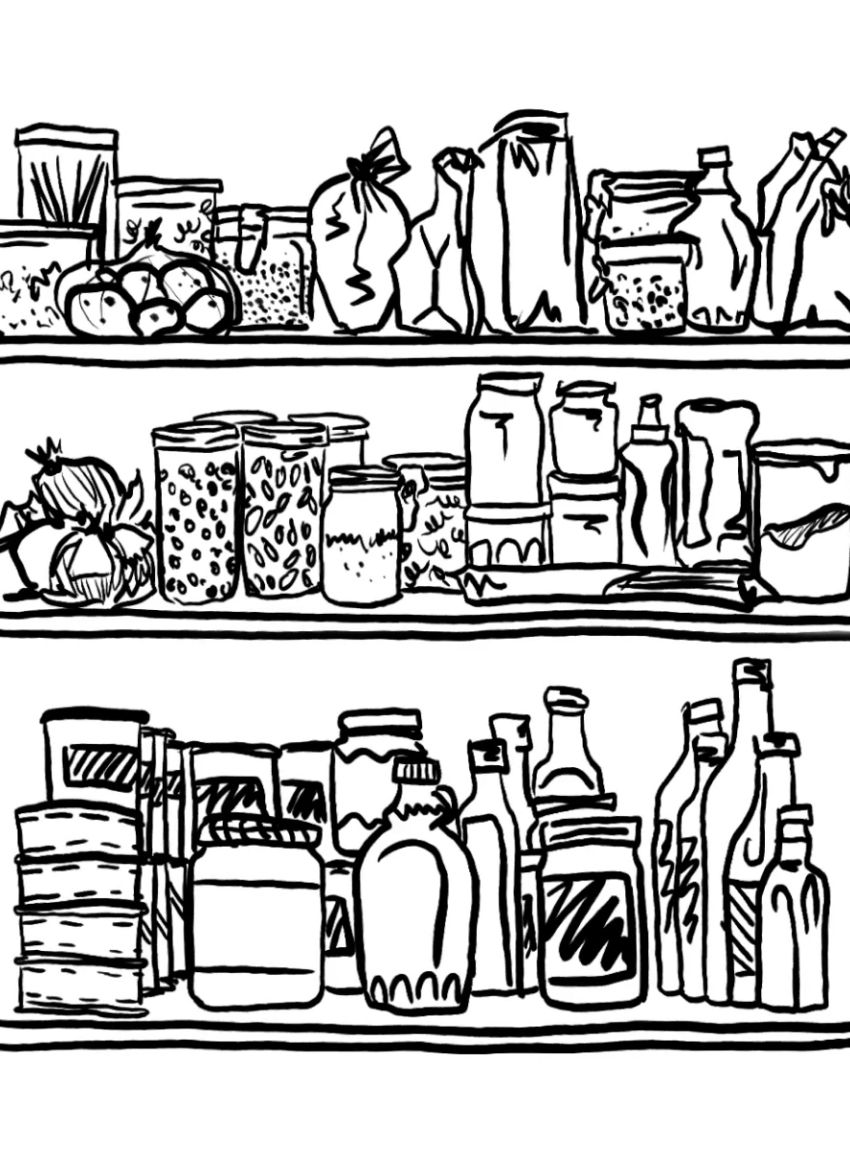 Illustration of shelf items
