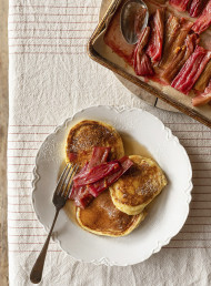 Orange and Ricotta Pancakes with Roasted Rhubarb