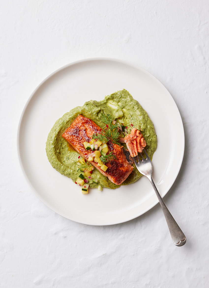 Cajun Salmon with Avocado Green Goddess Dressing