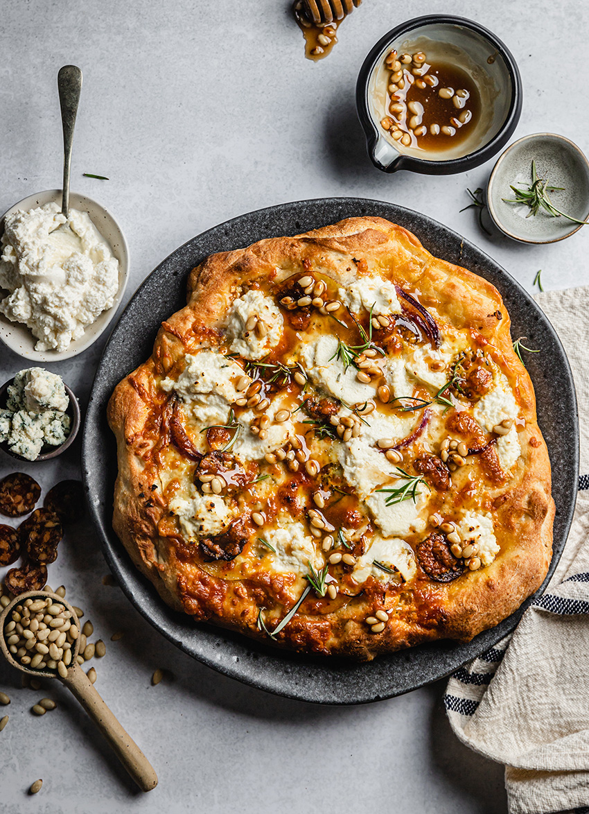 Potato & Rosemary Pizza Bianca with Pine Nut Honey