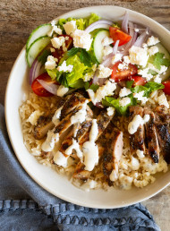 Chicken Shawarma Bowl with Whipped Feta and Yoghurt Sauce 