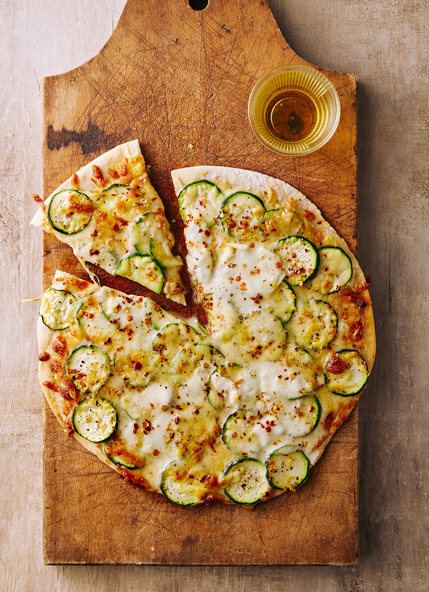 Zucchini, Mozzarella, Lemon and Chilli Pizzas