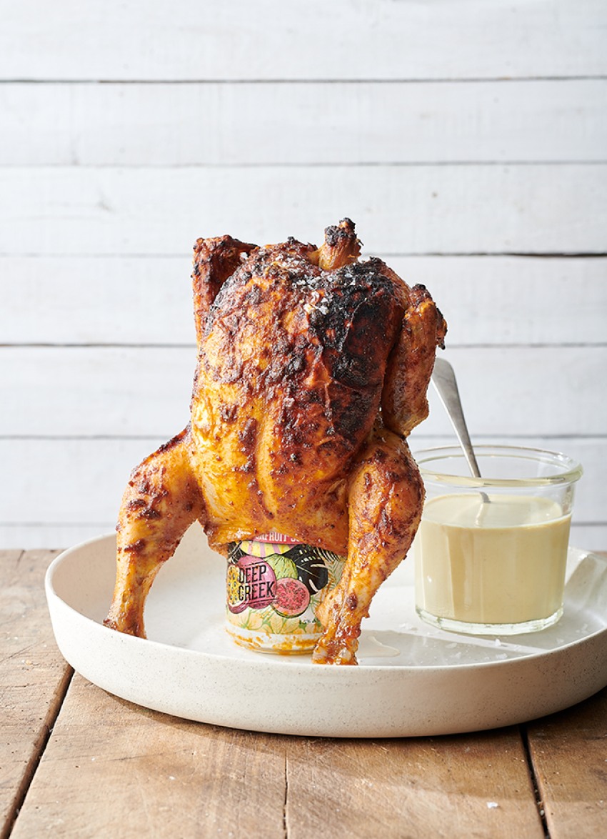 Beer Can Chicken with White Barbecue Sauce