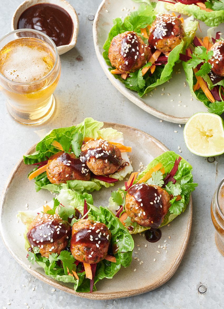 Spicy Pork Meatball and Salad Wraps