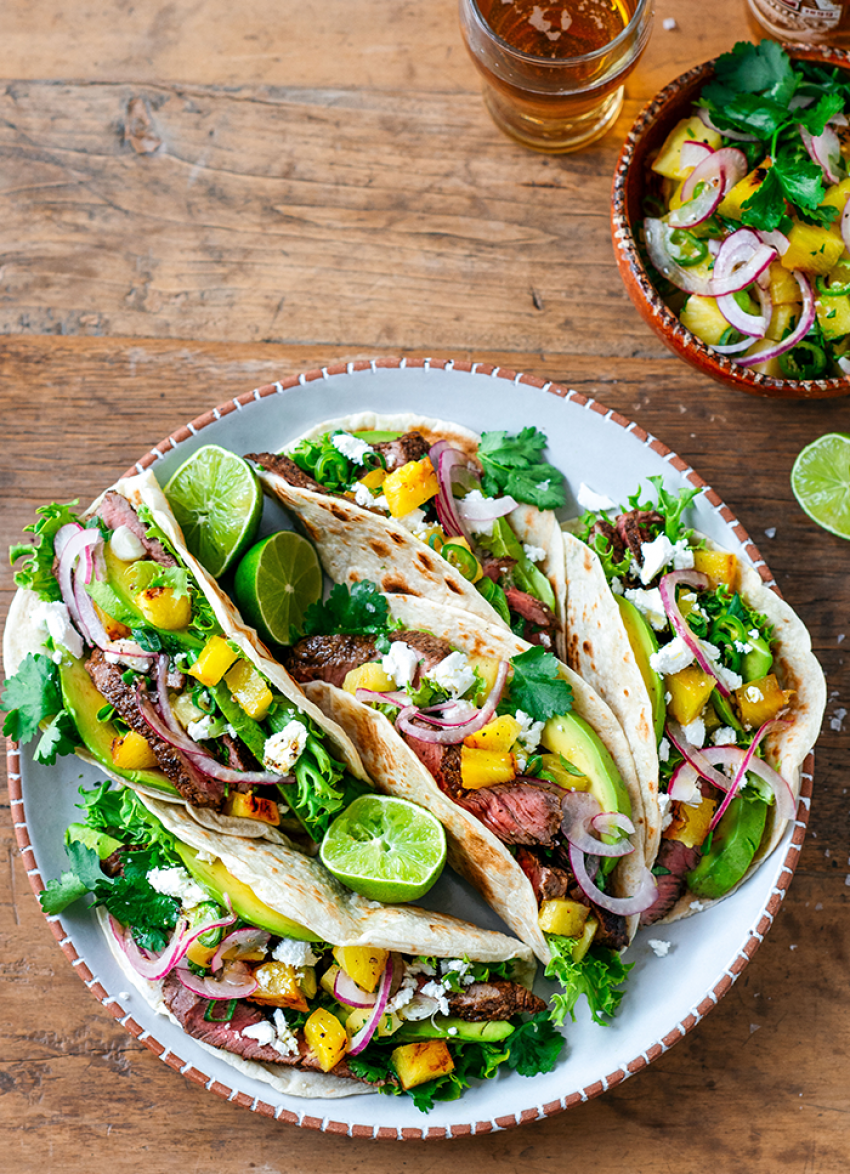 Steak Tacos with Charred Pineapple Salsa
