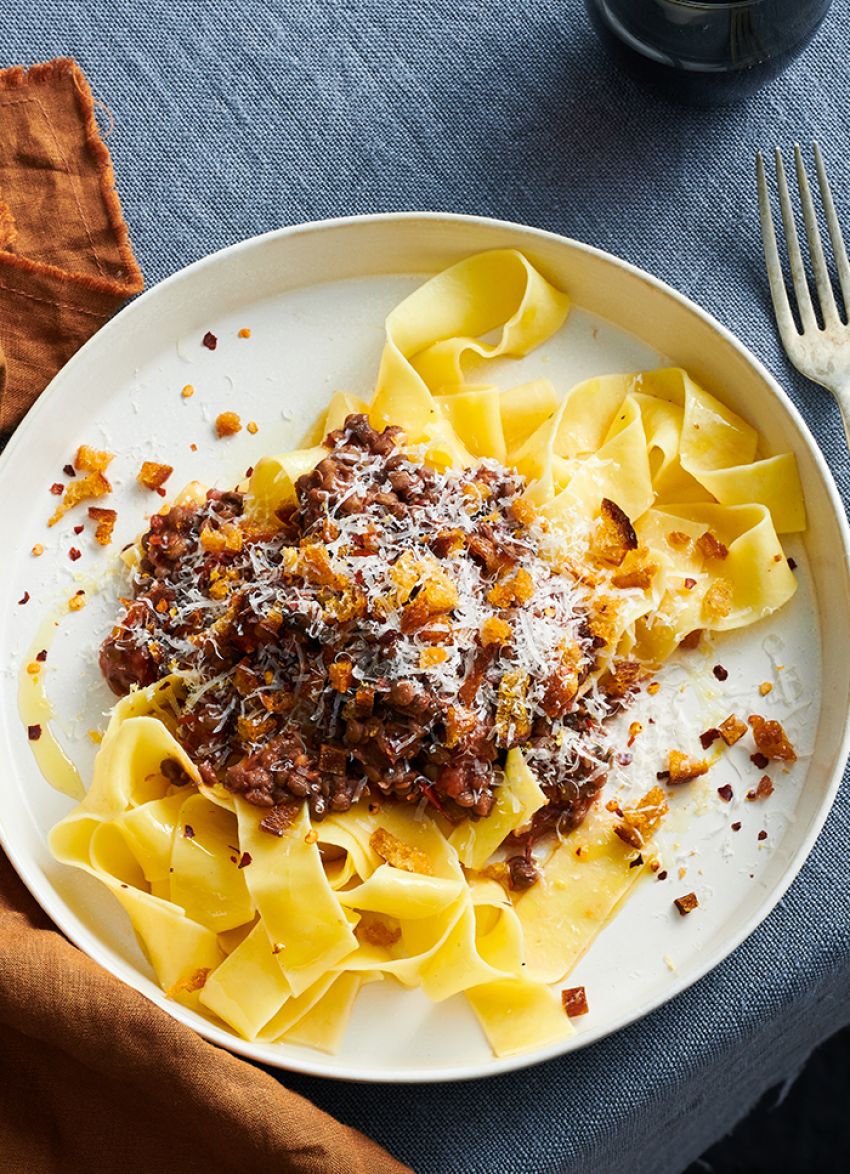 Lentil and Mushroom Bolognese with Pappardelle