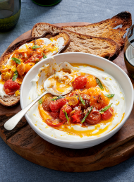 Garlicky Tarragon Tomatoes on Yoghurt with Sourdough
