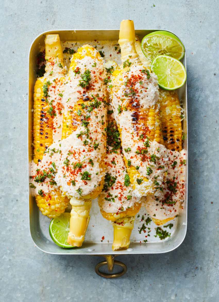 Spiked Corn with Chipotle Mayo, Lime, Mint and Parmesan