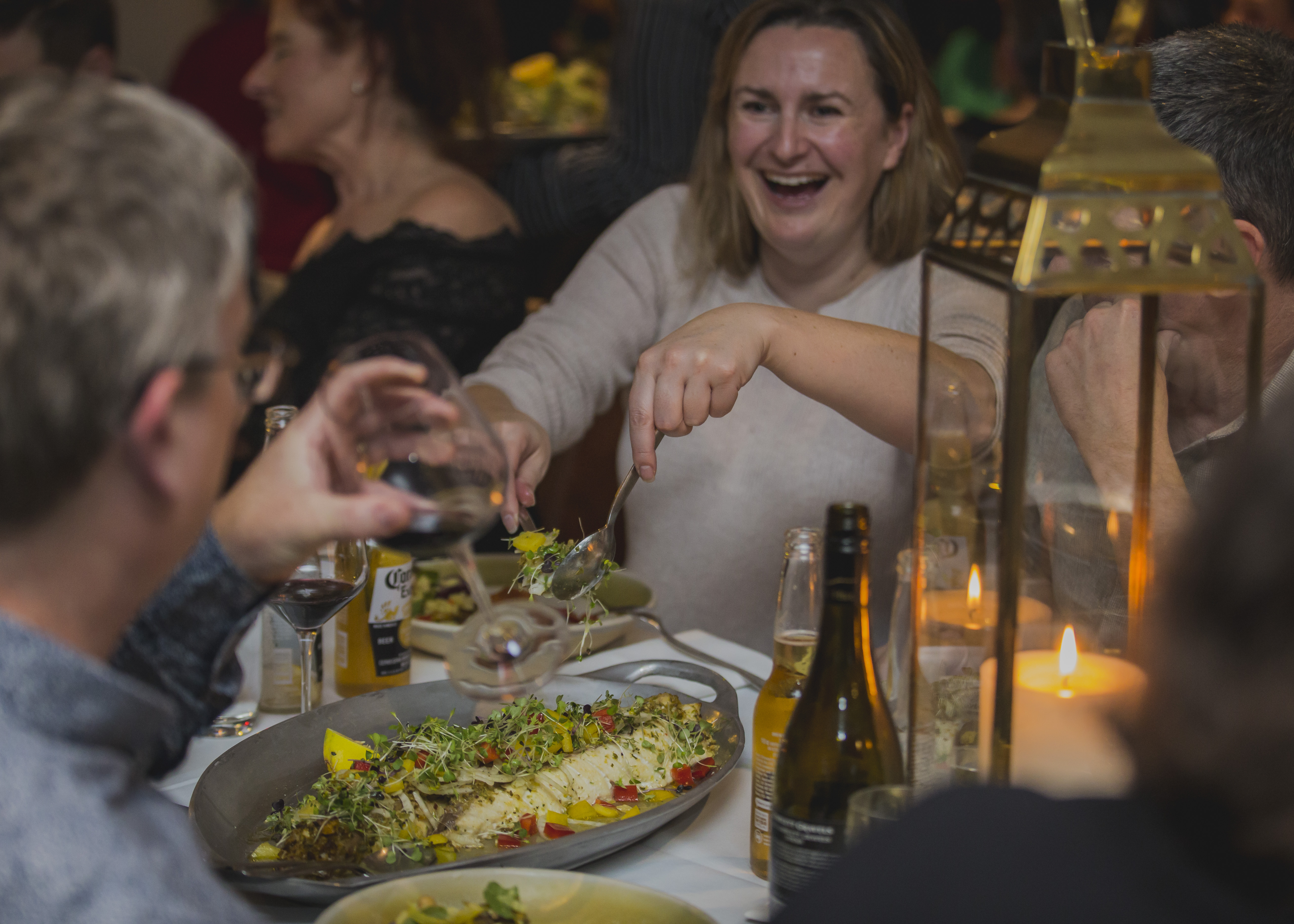 people enjoying food and wine during the winter FAWC!