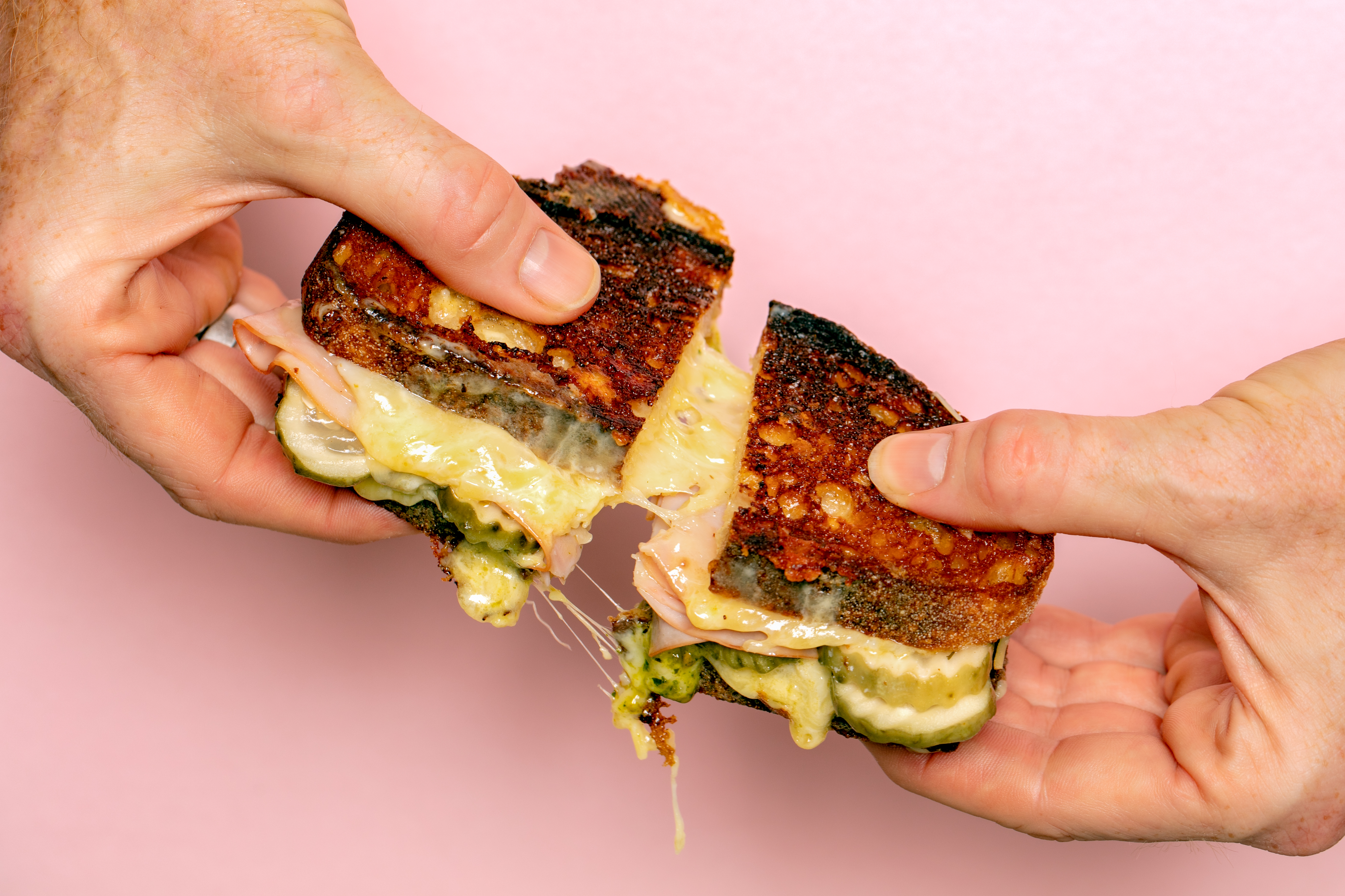 cheese toastie pulled apart