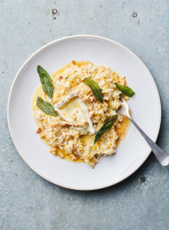 Leek Risotto with Toasted Walnuts, Sage Brown Butter and Creamy Brie