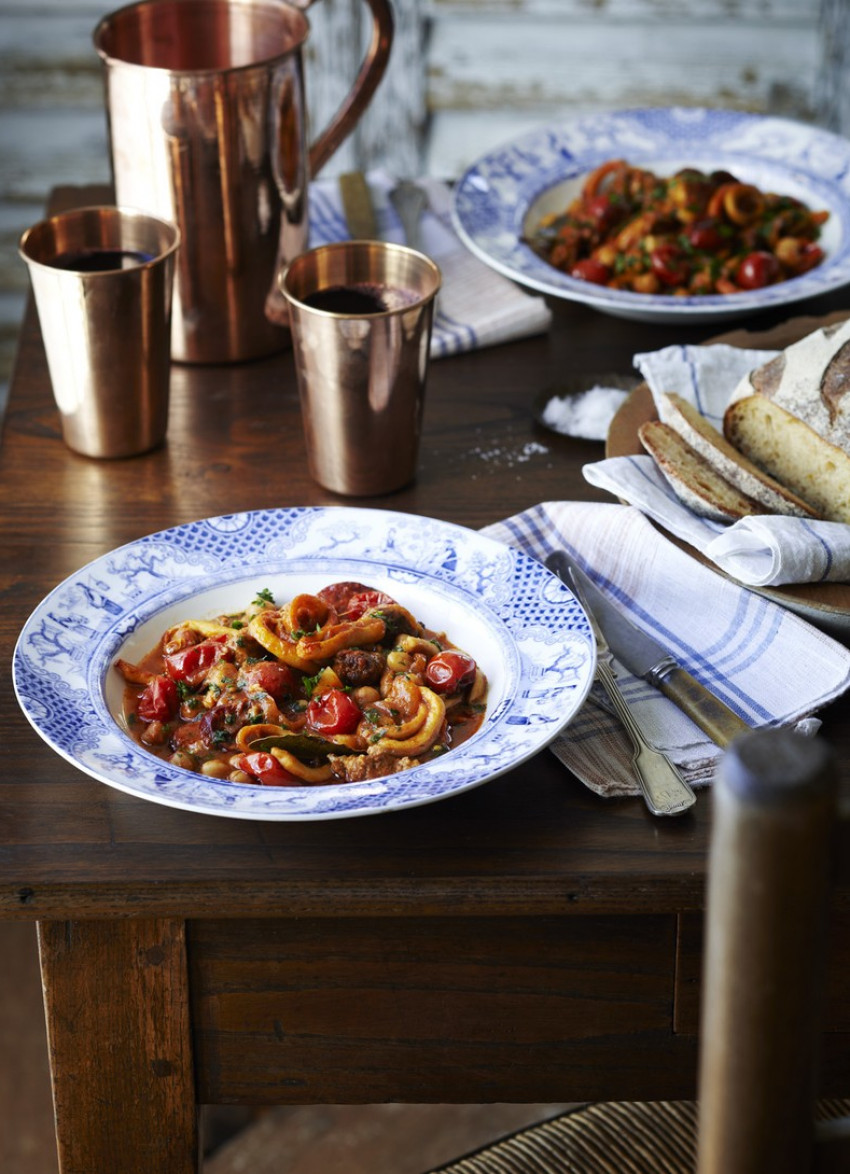 Braised Squid with Chickpeas and Chorizo