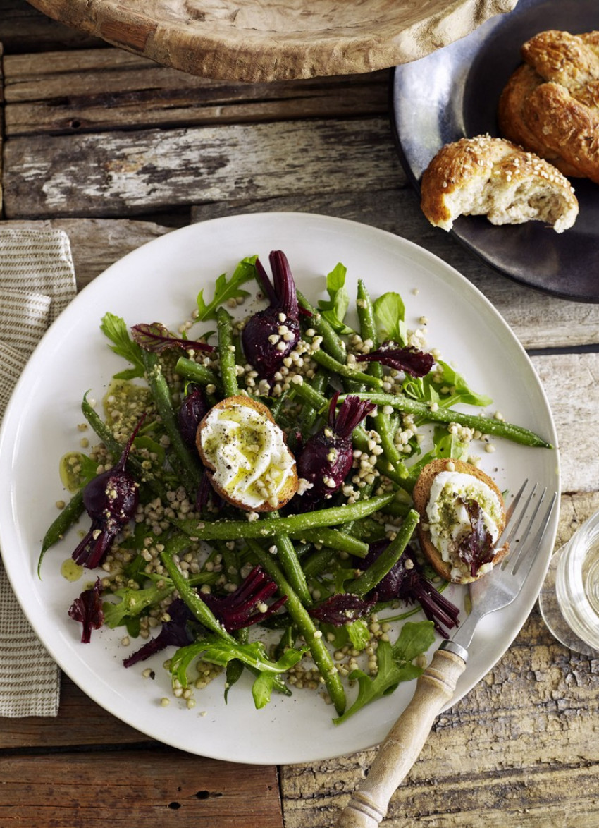 Green Bean and Buckwheat Salad with Goats Cheese Toasts