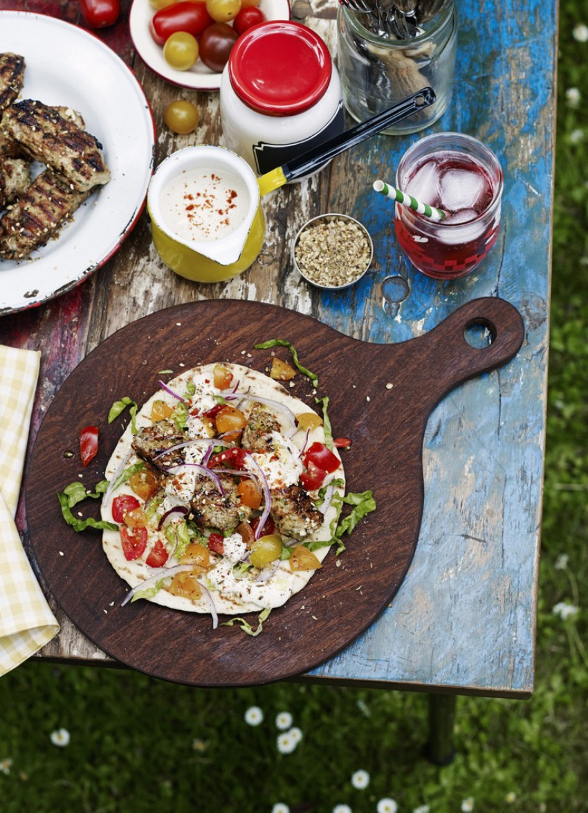 Kofta with Tahini Sauce and Tomato Salsa