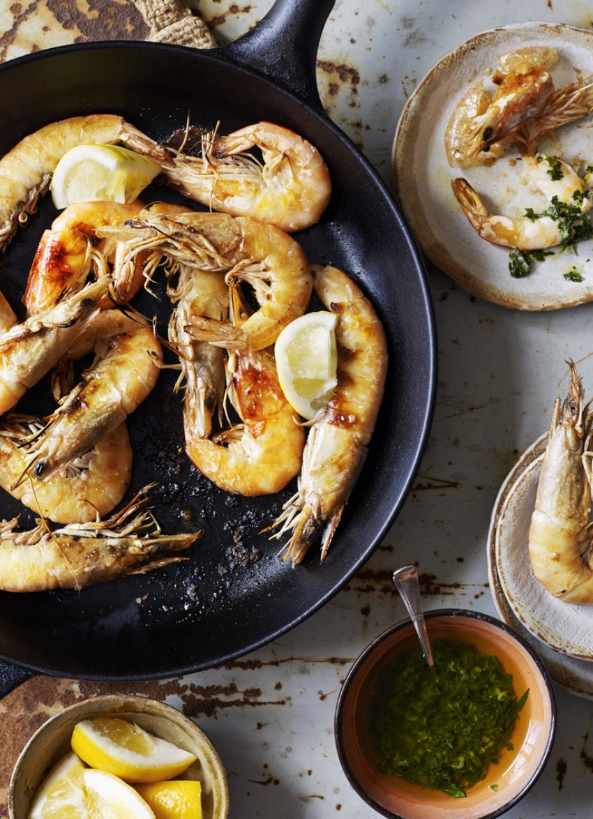 Salt Grilled Prawns with Parsley, Lemon and Garlic Salsa