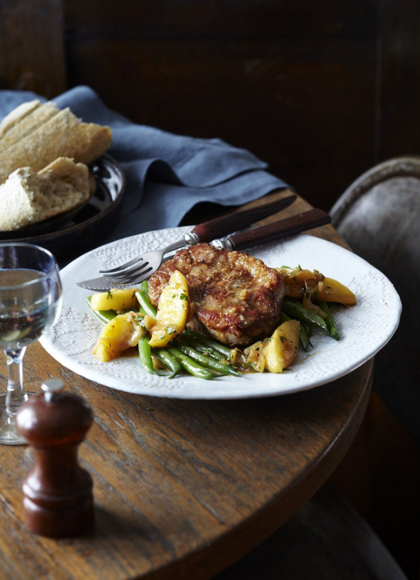 Pork Steaks with Apples, Cider and Mustard