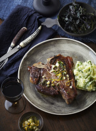 T-Bone Steaks with Parmesan and Herb Dressing